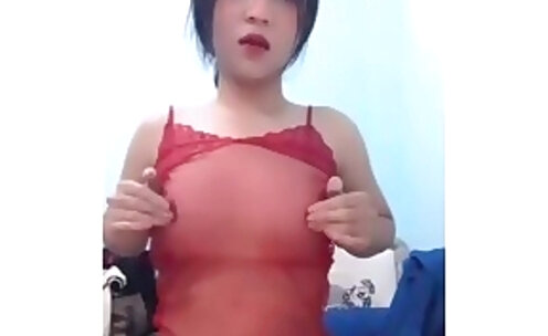 Ts Emd Red Lingerie Solo Cum